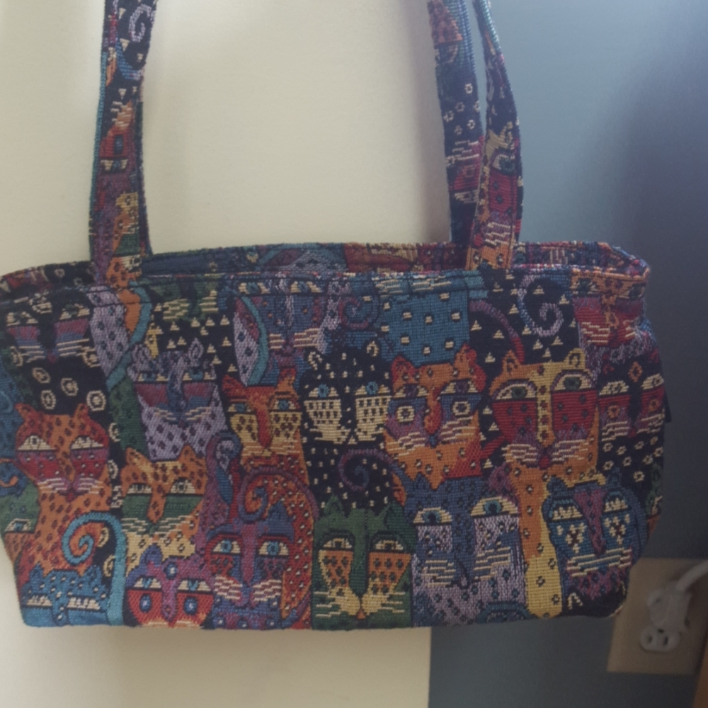 Vintage Laurel Burch cat print handbag